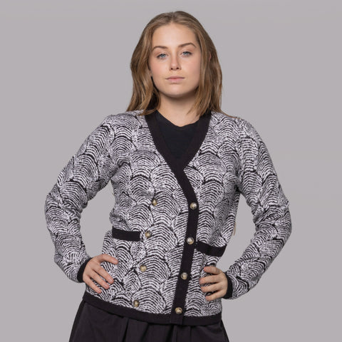 Black/ White Printed Double Breasted Cardigan