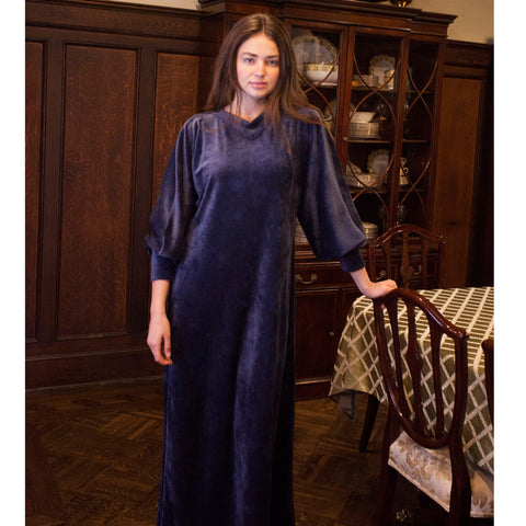 Blue Velour Caftan Teddy Maxi Robe by JackieO