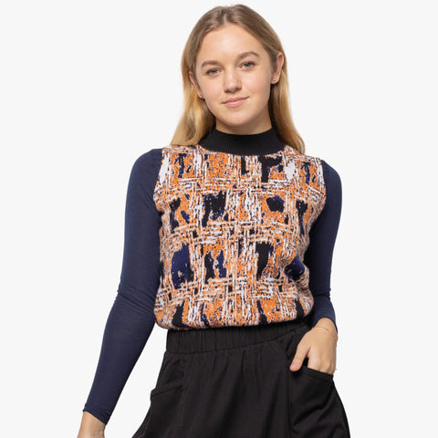Blue Print Vest Sweater by Lilac Teen