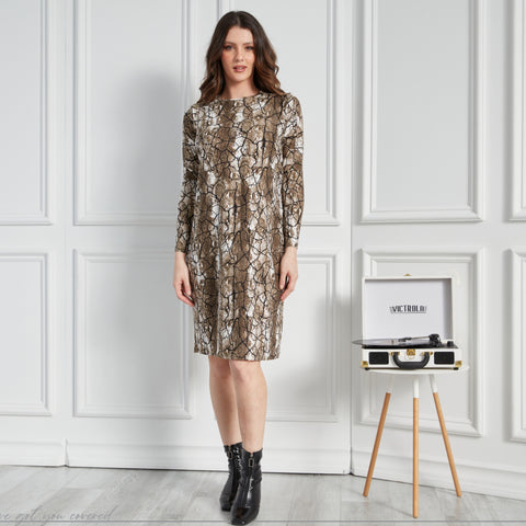 Avery Dress: Taupe Snake