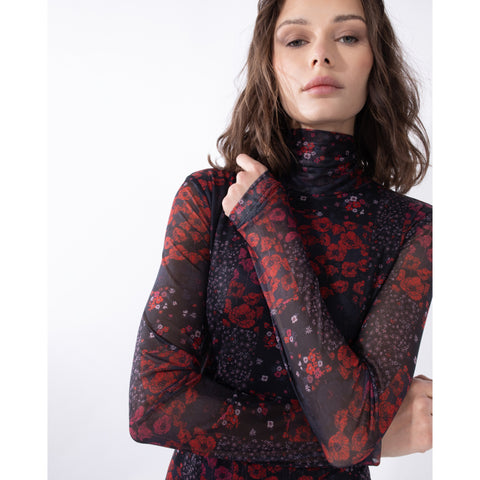 Burgundy Mesh Printed Dress