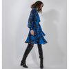 Layered Pleated Blue Printed Dress