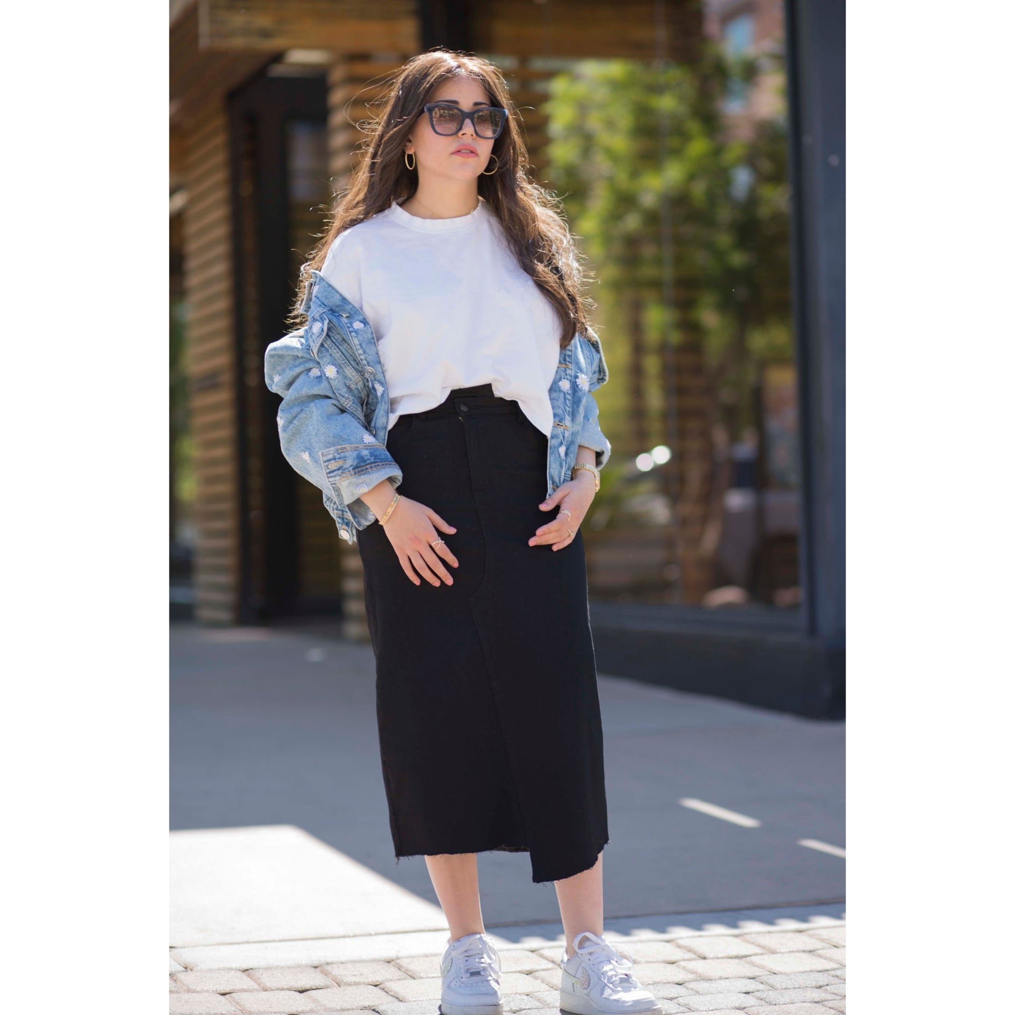 Crossover Black Denim Midi Skirt by Adina LV – The Mimi Boutique