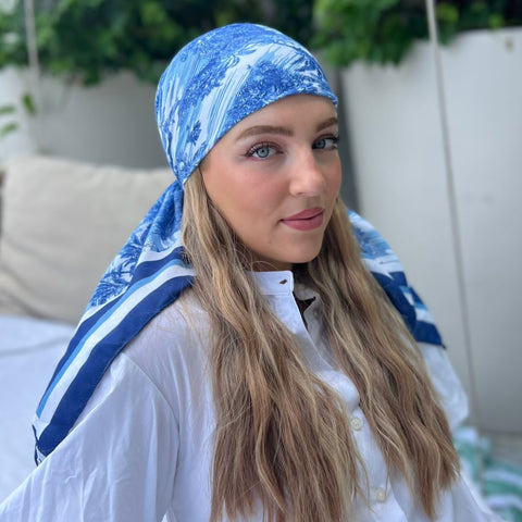 SB Headscarf: Blue Jungle Toile
