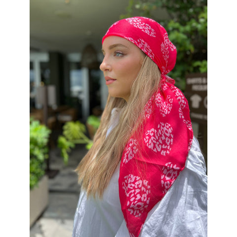 SB Headscarf: Hot Pink/ Red Leopard Hearts