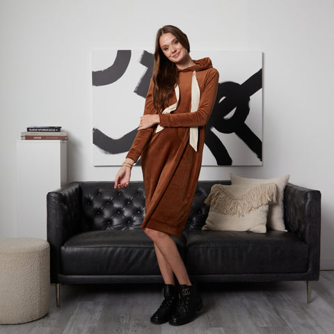 Torrie Hoodie Dress Cognac Velour