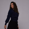 Black Rouched Drawstring Sleeve Sweater by Ivee