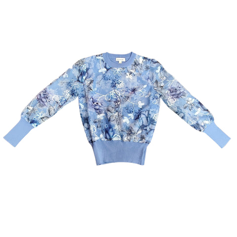 Blue Mesh Floral Sweater by Ivee