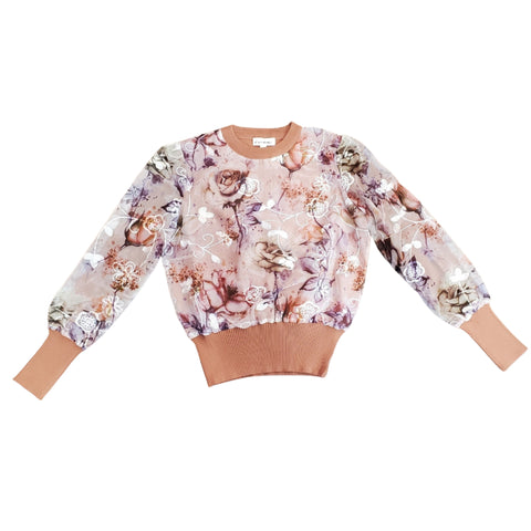 Cognac Mesh Floral Sweater by Ivee