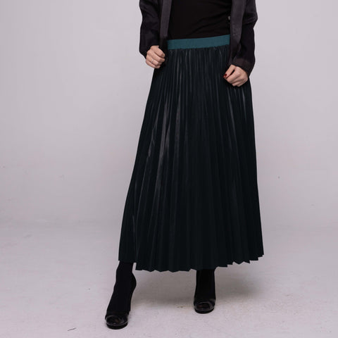 Green Pleated Midi Maxi Skirt