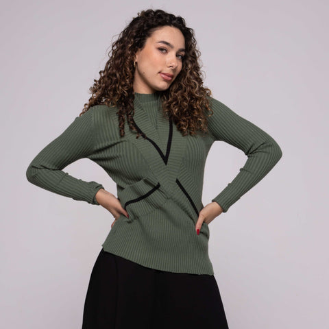 Criss Cross Ribbed Top Sage