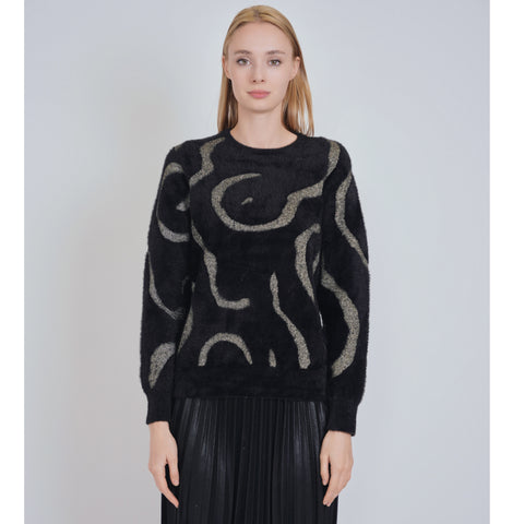 Fuzzy Gold Swirl Yal Sweater