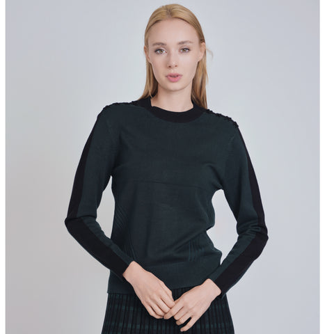 Green Contrast Arm Yal Sweater