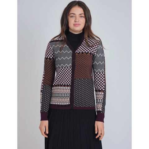Burgundy Printed Cardi Yal Sweater