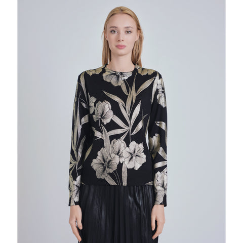 Gold Metallic Hibiscus Yal Sweater