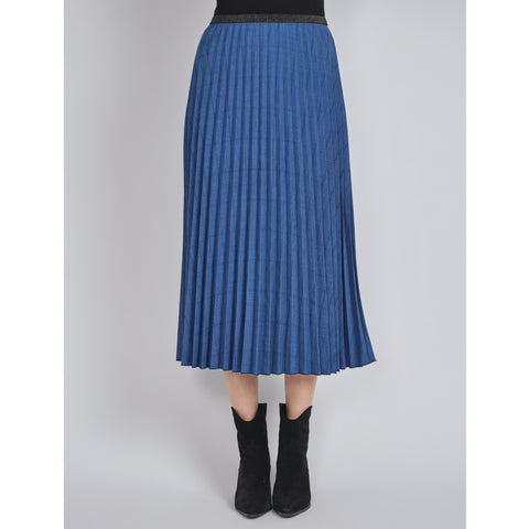 Blue Lightly Plaid Pleated Skirt by Yal