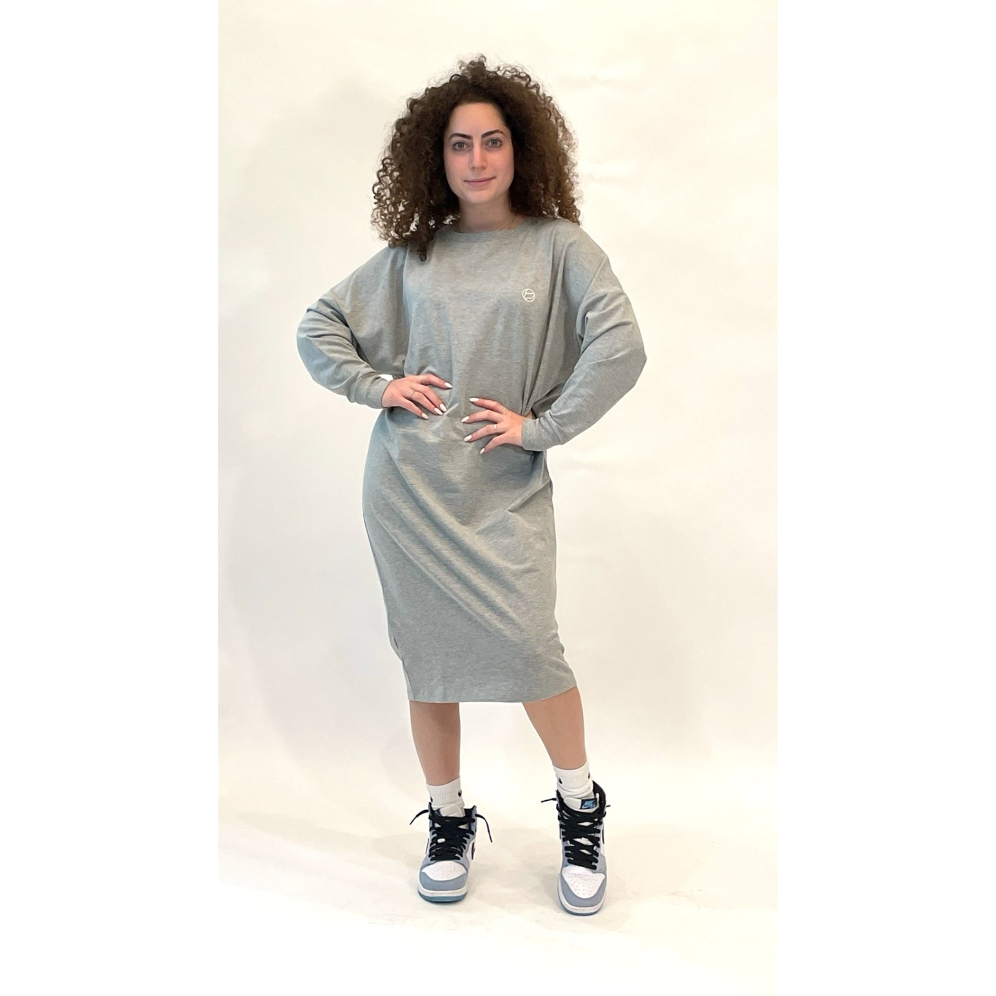 Heather Grey Logo Sweatshirt Dress by Mikah Heather Grey Logo Sweatshirt Dress by Mikah