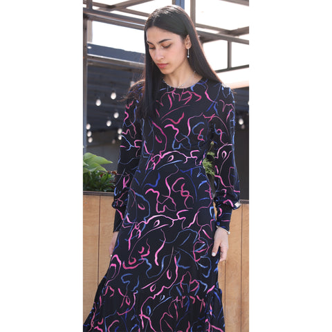 Naamah Maxi Dress: Pink/ Blue Ribbon Swirl