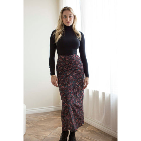 Ruched Burgundy Floral Front Skirt Adina LV