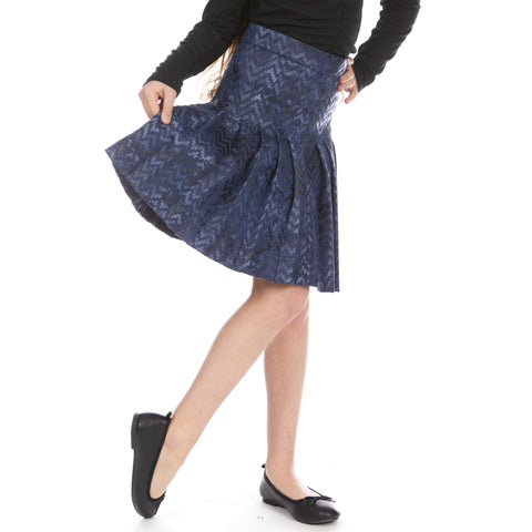 Navy Print Leather Pleated Skirt Meme Teen