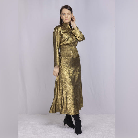 Gold Blouse With Ruched Waist