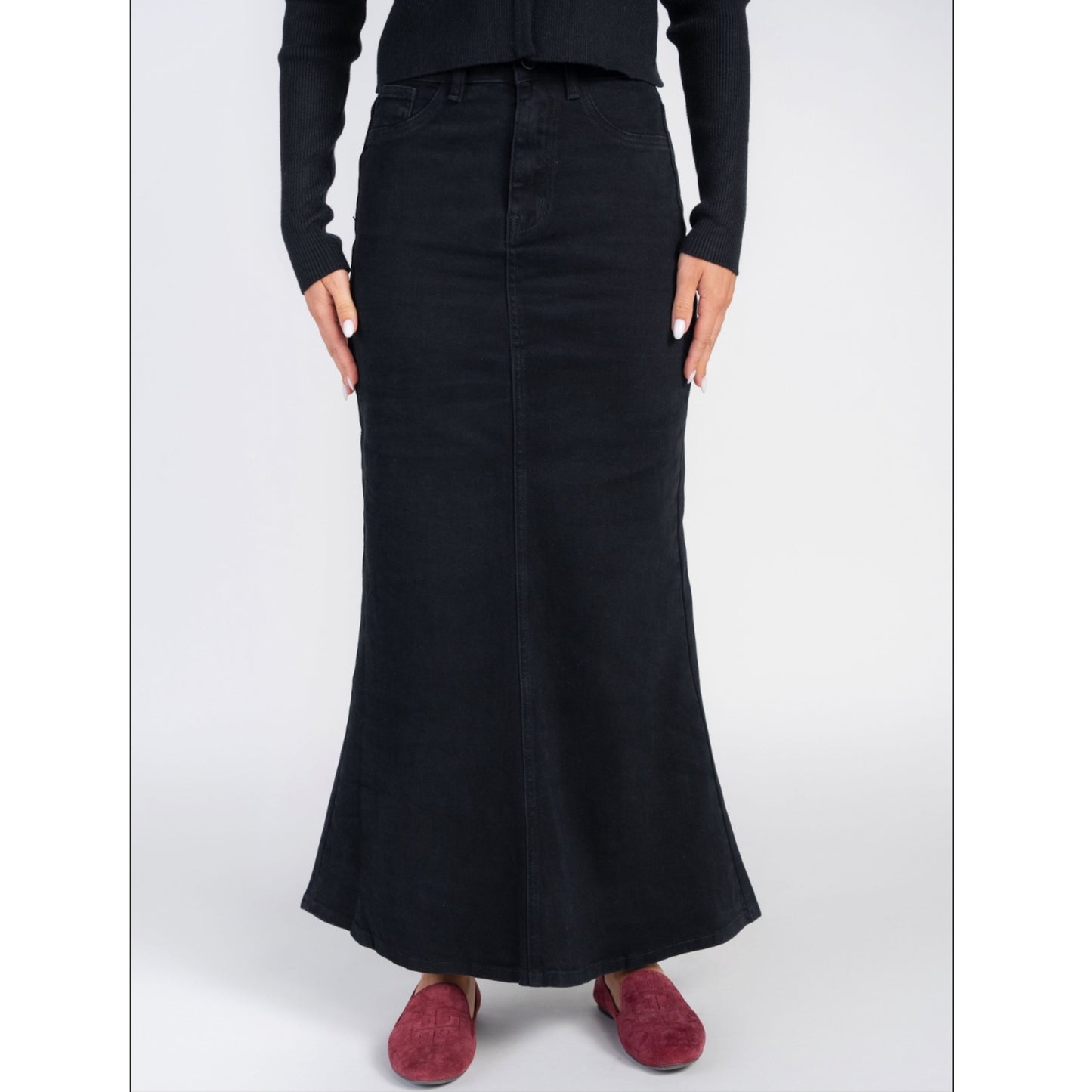 Black Denim Semi Flare Skirt Adina LV