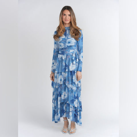 Mesh Europa Dress Morning Mist Blue Floral