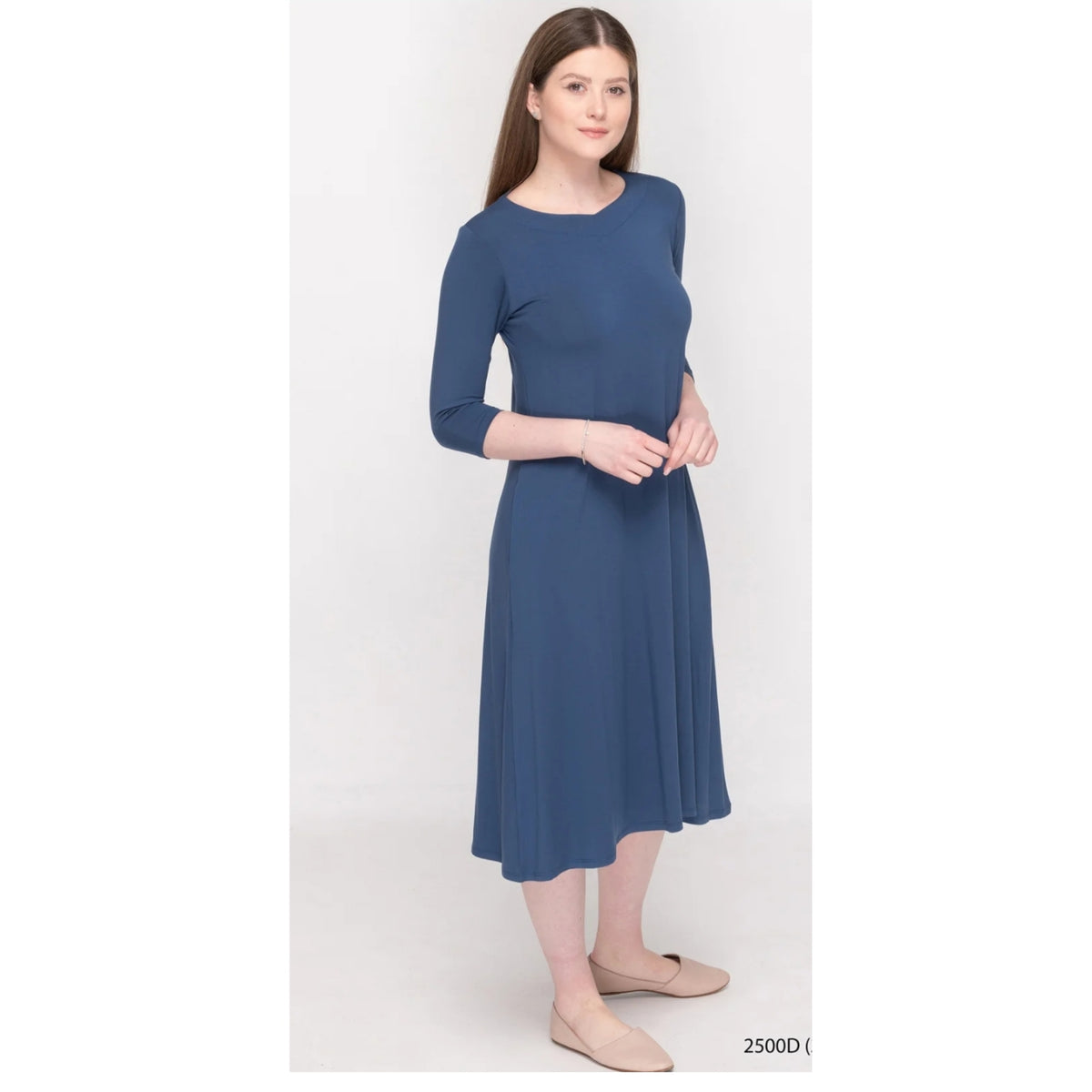 V Neck Denim Blue Jersey Dress