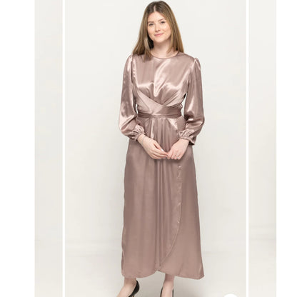 Assymetrical Satin Ice Mocha Print Dress