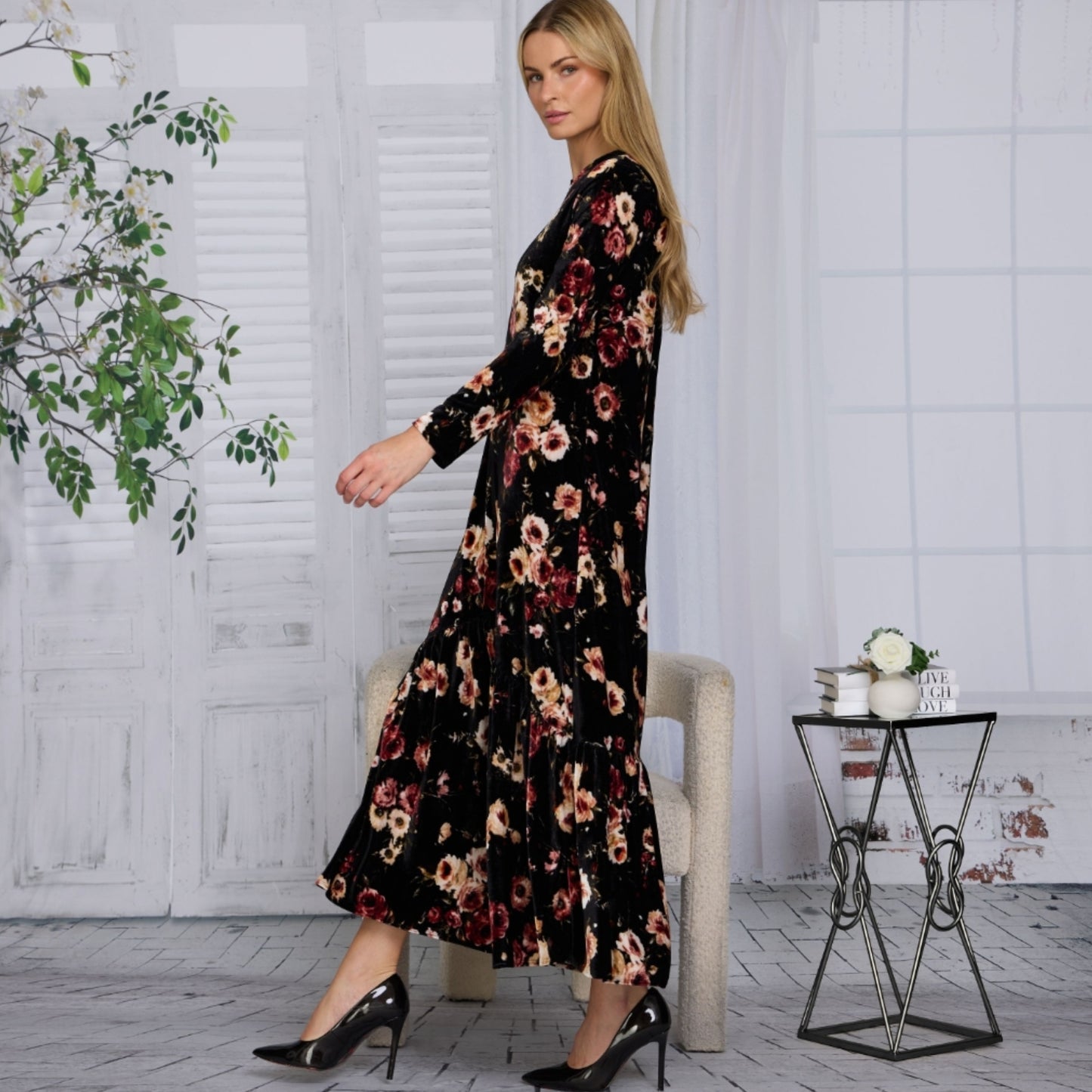 Liz Maxi Dress Mauve Floral