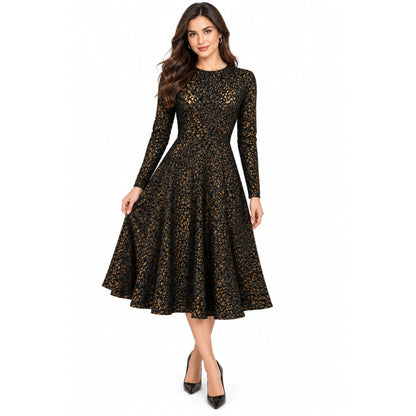Metallic Foil Paw Print Fit N Flare Dress