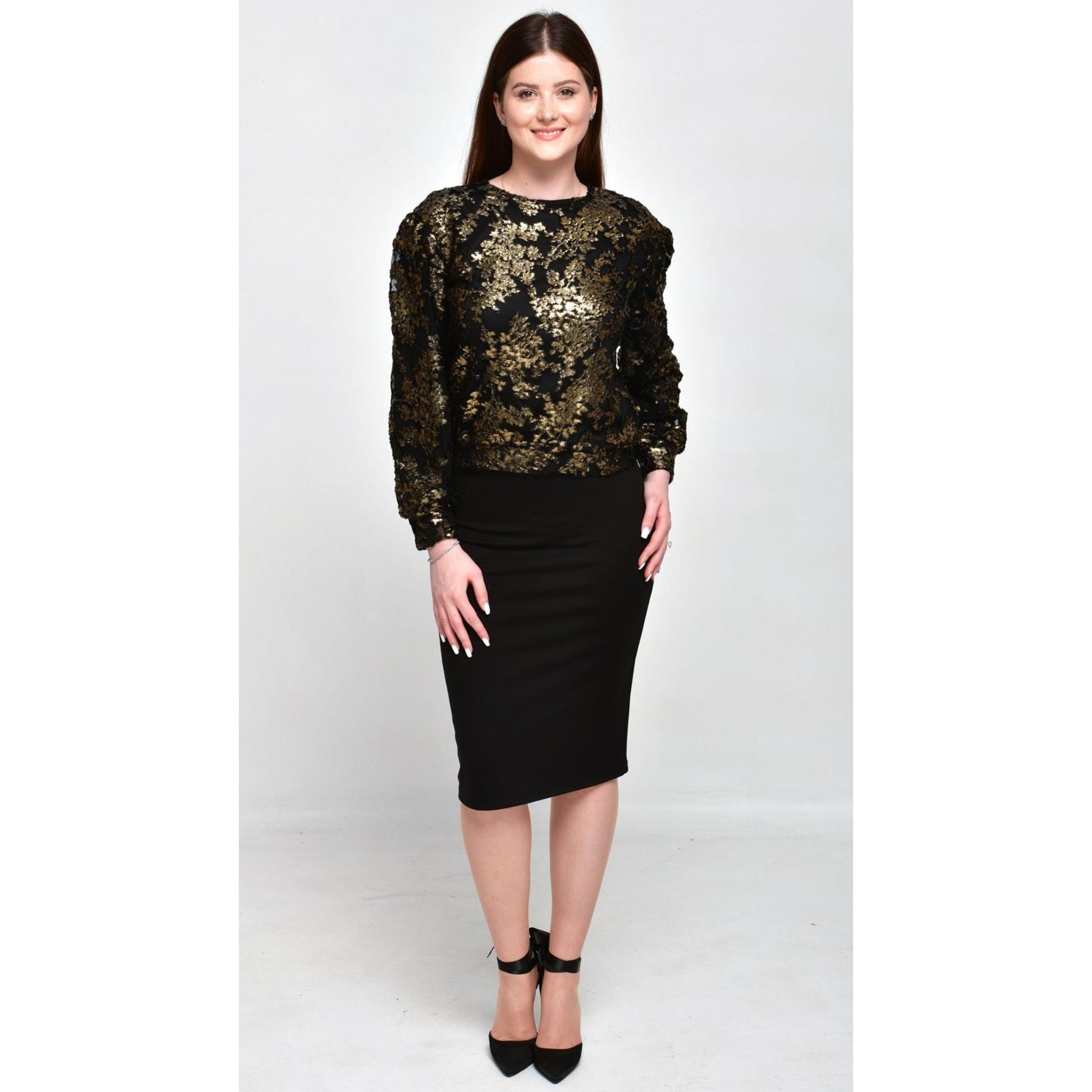 Puff Sleeve Top Burnout Gold - The Mimi Boutique