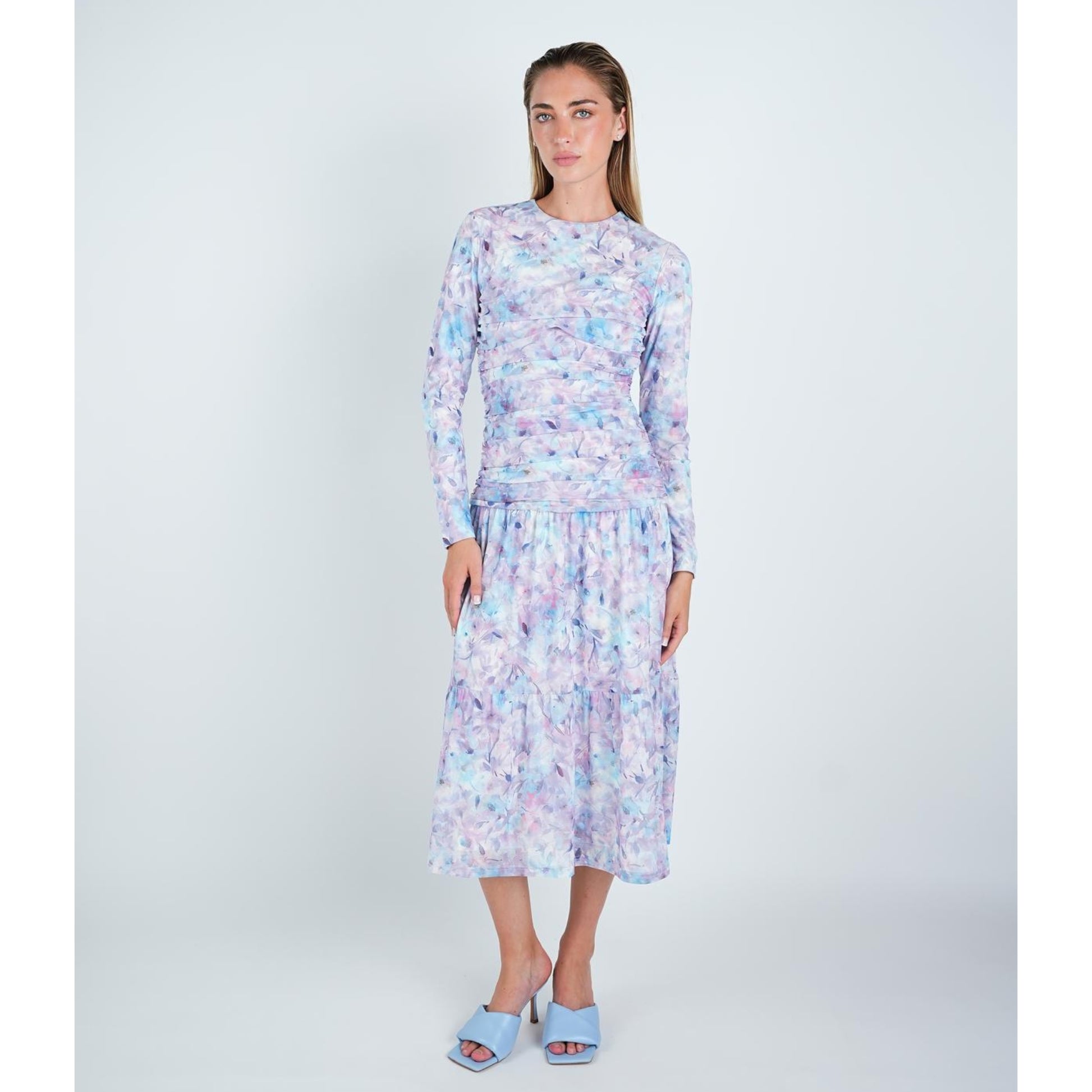 Ruched Watercolor Floral Dress - The Mimi Boutique