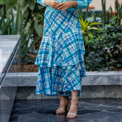 Plaid Ruffle Skirt Ivory/Aqua