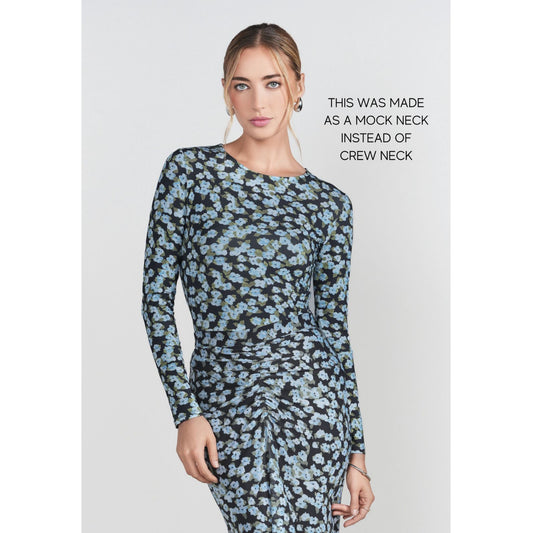 Blue Floral Printed Mock Neck Adina LV - The Mimi Boutique