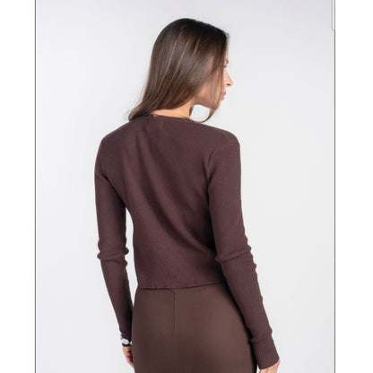 Chocolate V-Neck Cardi With Heart Buttons