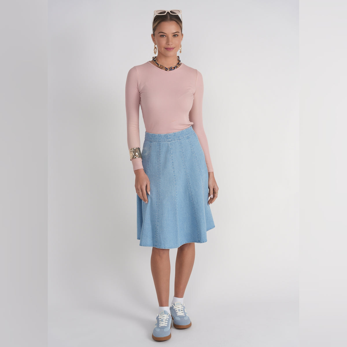 Pink L/S V-Neck Tee Adina LV - The Mimi Boutique