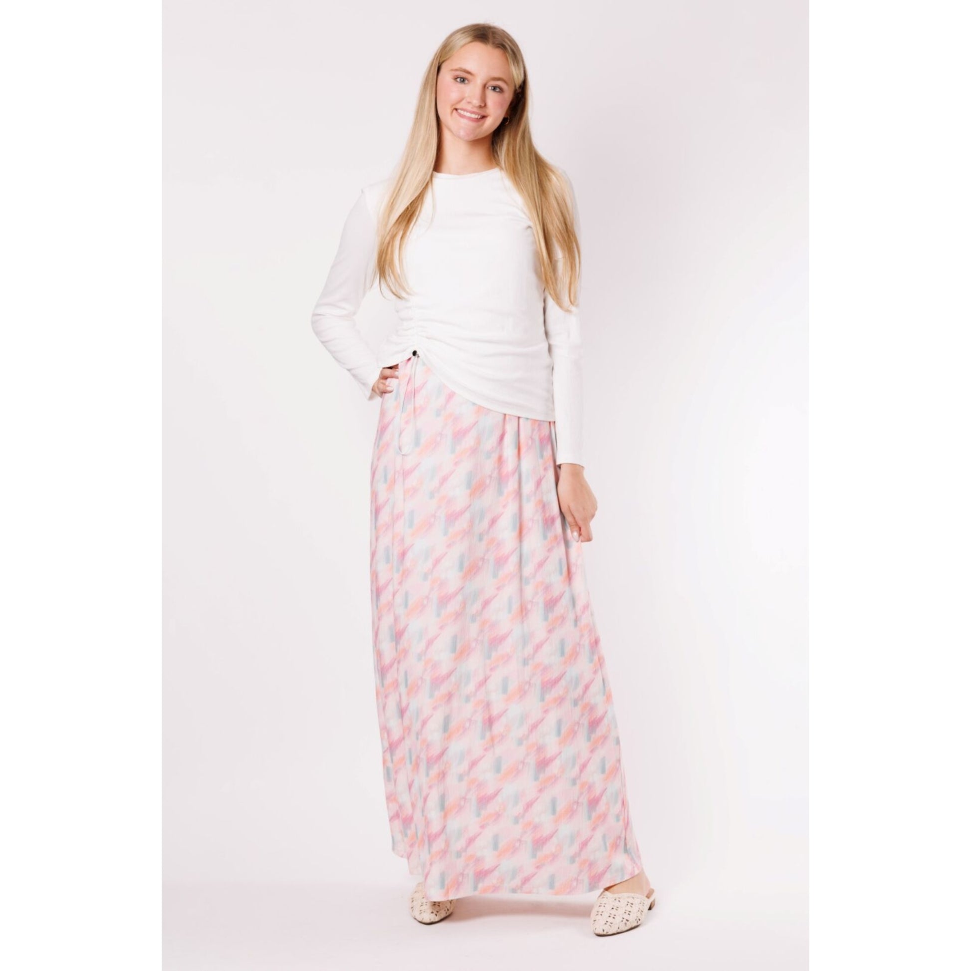 Sorbet Pink Multi Streak Print Slip Dress - The Mimi Boutique