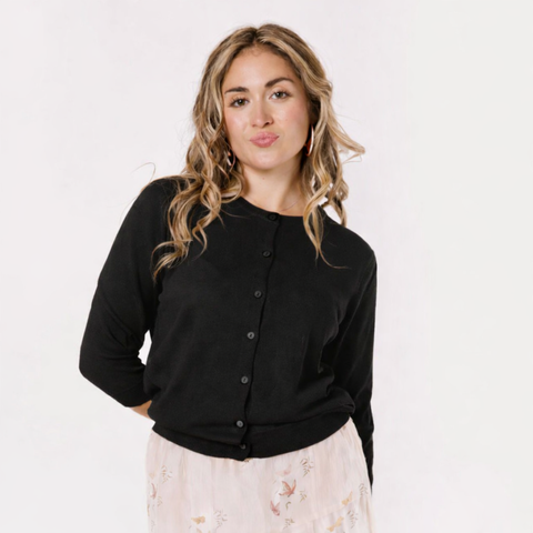 Black Gathered Shoulder Cardigan