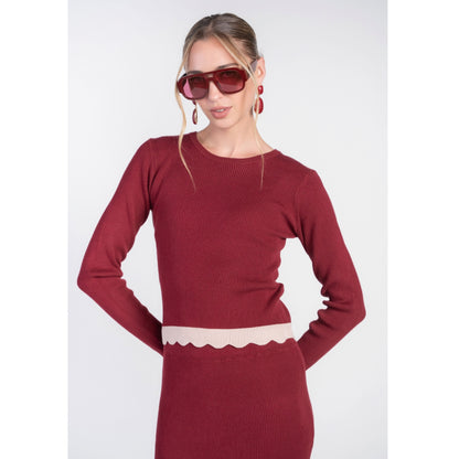 Scalloped Knit Top Bordeaux