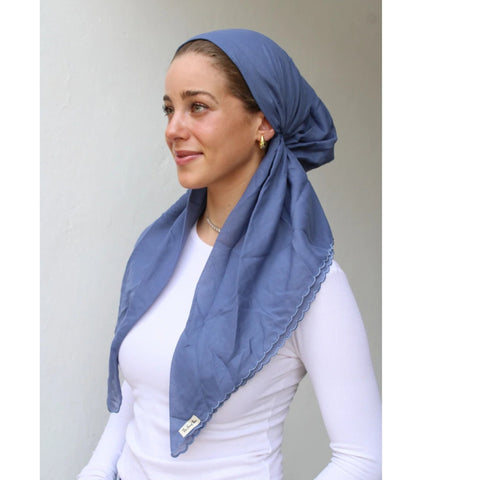 Scallop Denim Blue Classic Pre-tied SB Headscarf