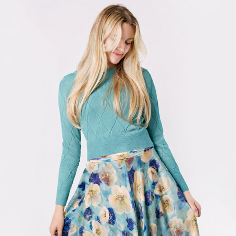 Hourglass Imprint Sweater Solid Smokey Teal