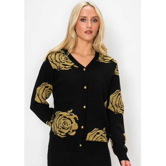 Black & Gold Flower Yal Cardi Sweater