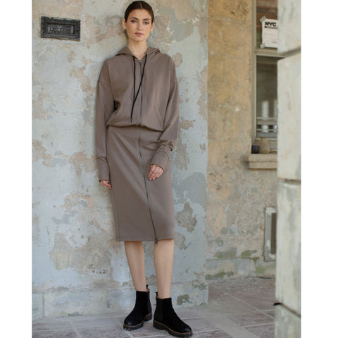 Front Zip Hoodie Dress Taupe Adina LV