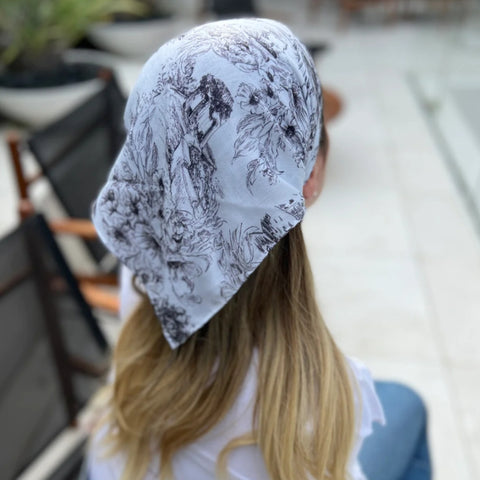 Black & White Toile Bandana Square SB Headscarf
