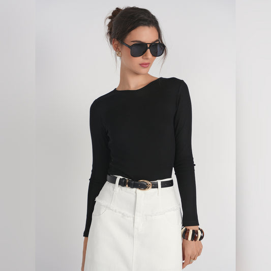 Black L/S V-Neck Tee Adina LV - The Mimi Boutique