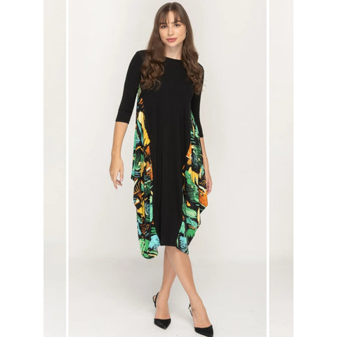 Georgiana Dress -Black With Tropic Insert