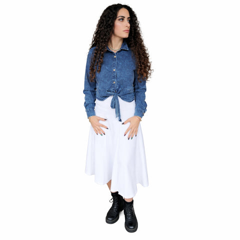 White Denim Panel Skirt KMW