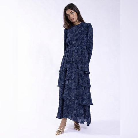 Blue Mist Tiered Chiffon Dress