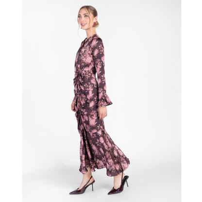 Valerie Midi Dress Burgundy Pink Flower Adina LV